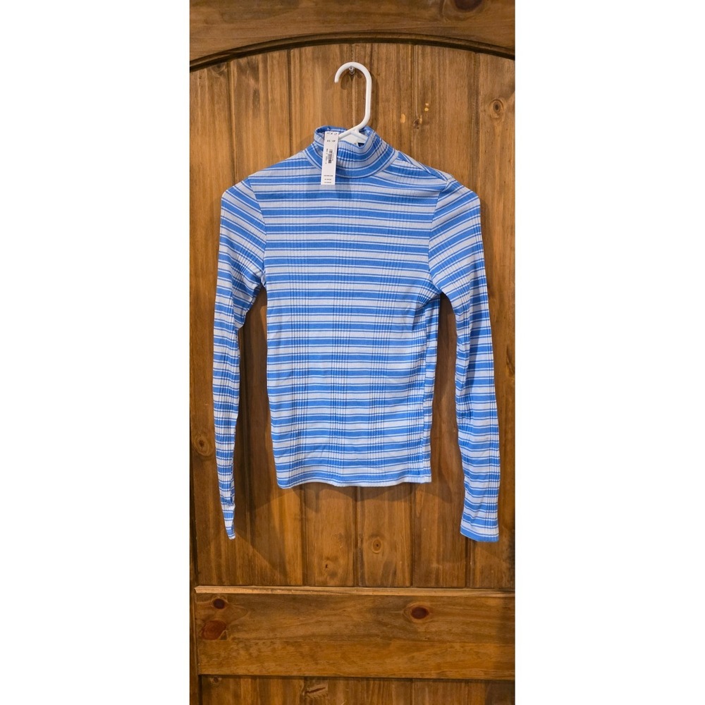 NWT Victoria's Secret Pink T-Shirt Womens XS White Blue Striped Long‎ Sleeve